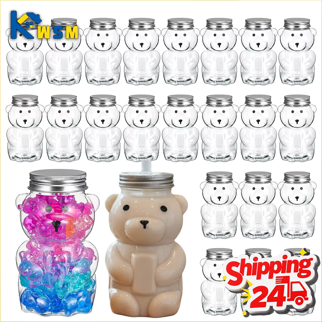 Bear Canister - 500ml Portable Cartoon Bear Transparent Bottles