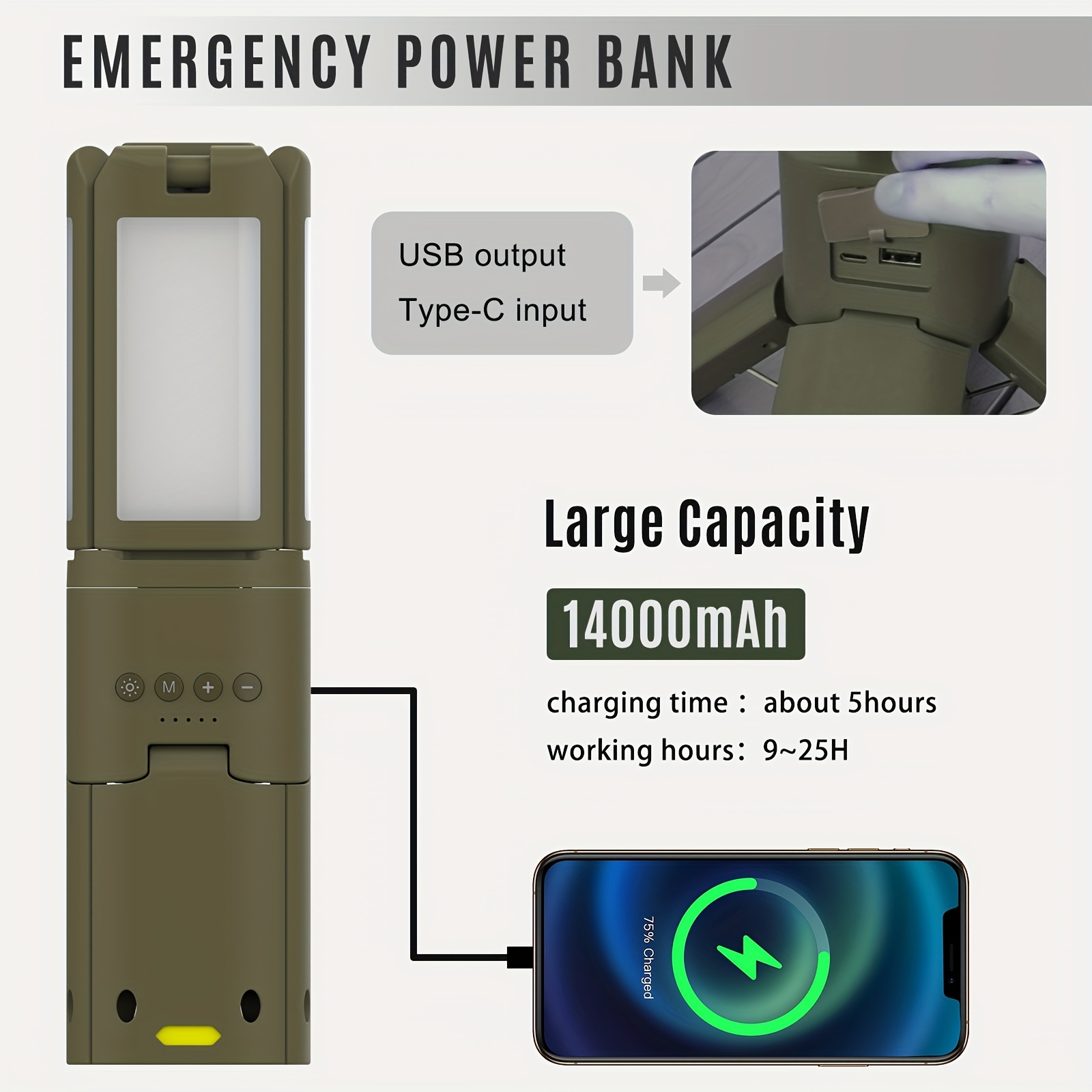 Camping Lantern, 14000mAh Rech - Outdoor Camping Light Portable บทวิจารณ์และราคา