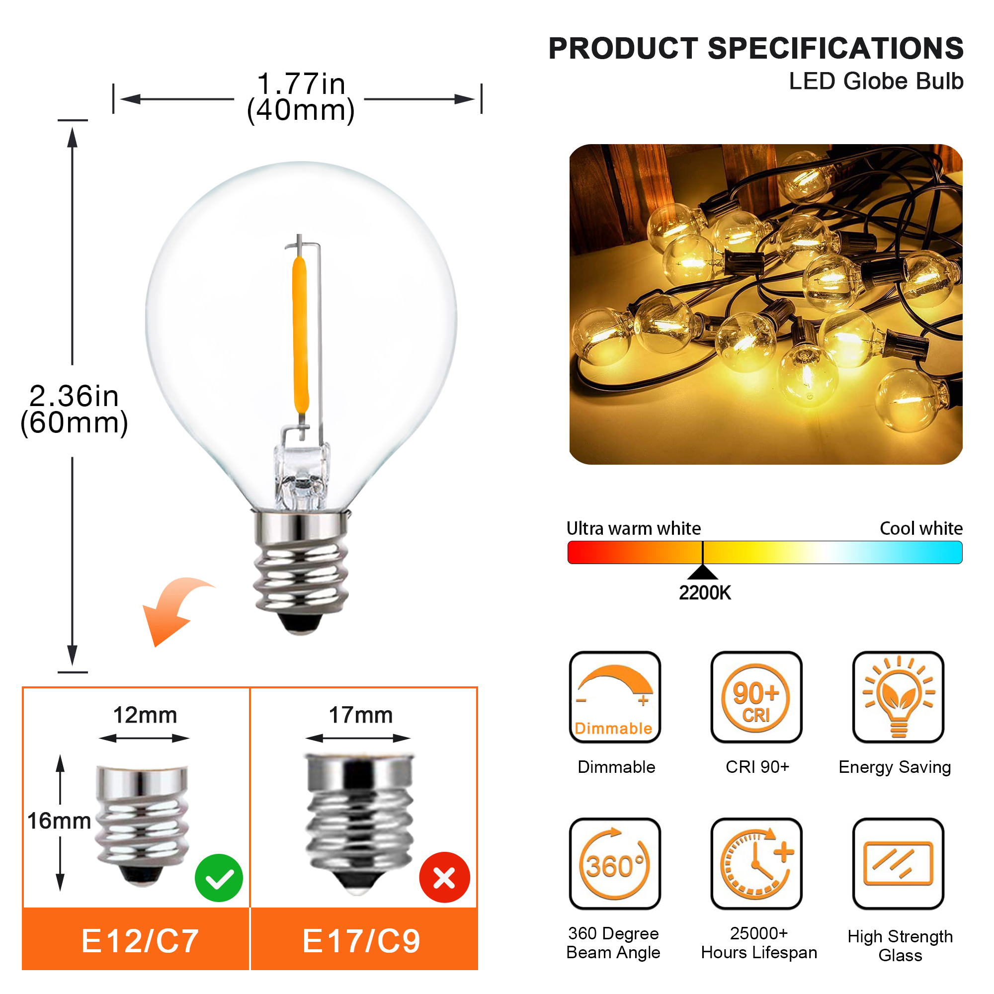 25FT 50FT G40 Fairy String Lig - Outdoor Camping Lights String บทวิจารณ์และราคา