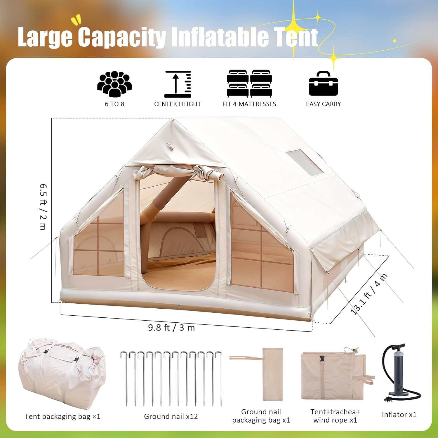 6-8 Person Inflatable Camping  - Outdoor Camping Tent Waterproof บทวิจารณ์และราคา