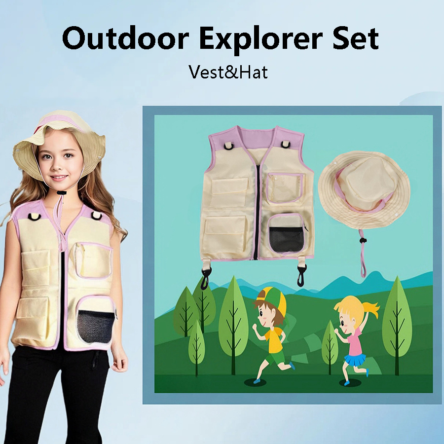 Children Explorer Vest Hat Sui - Outdoor Camping Kids Activities บทวิจารณ์และราคา