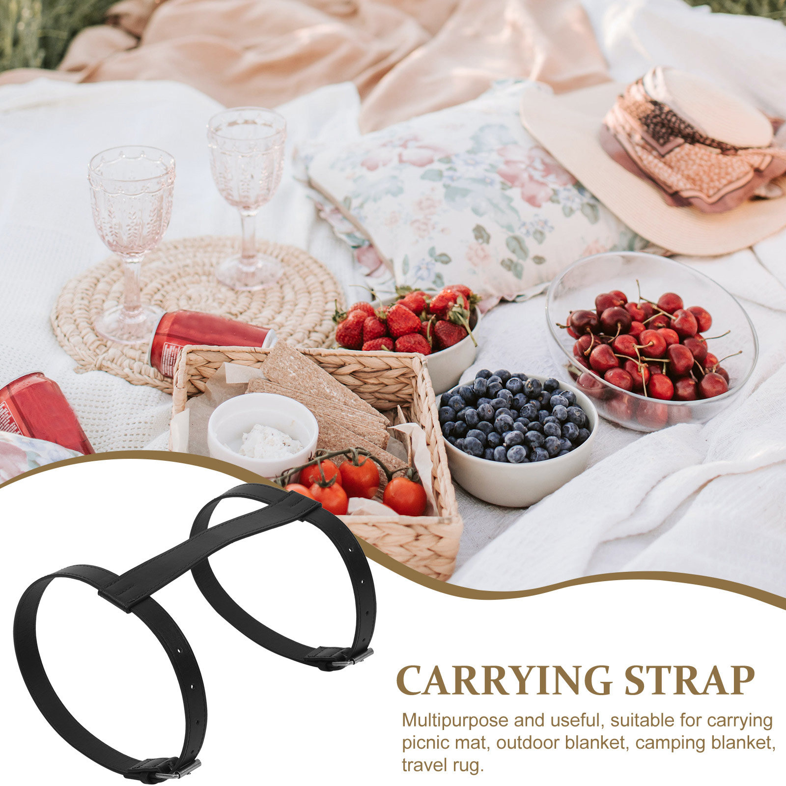 Stylish PU Blanket Strap for P - Outdoor Camping Rug บทวิจารณ์และราคา